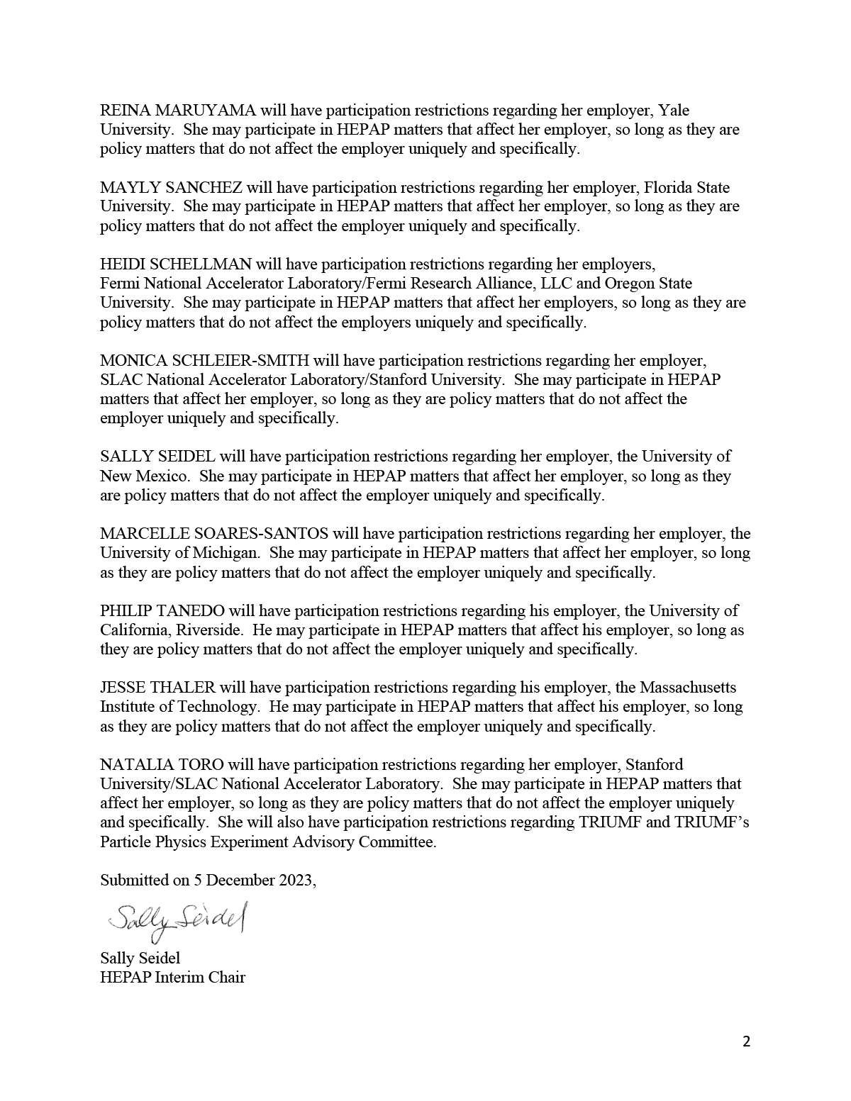 page two of the charge to p5 letter